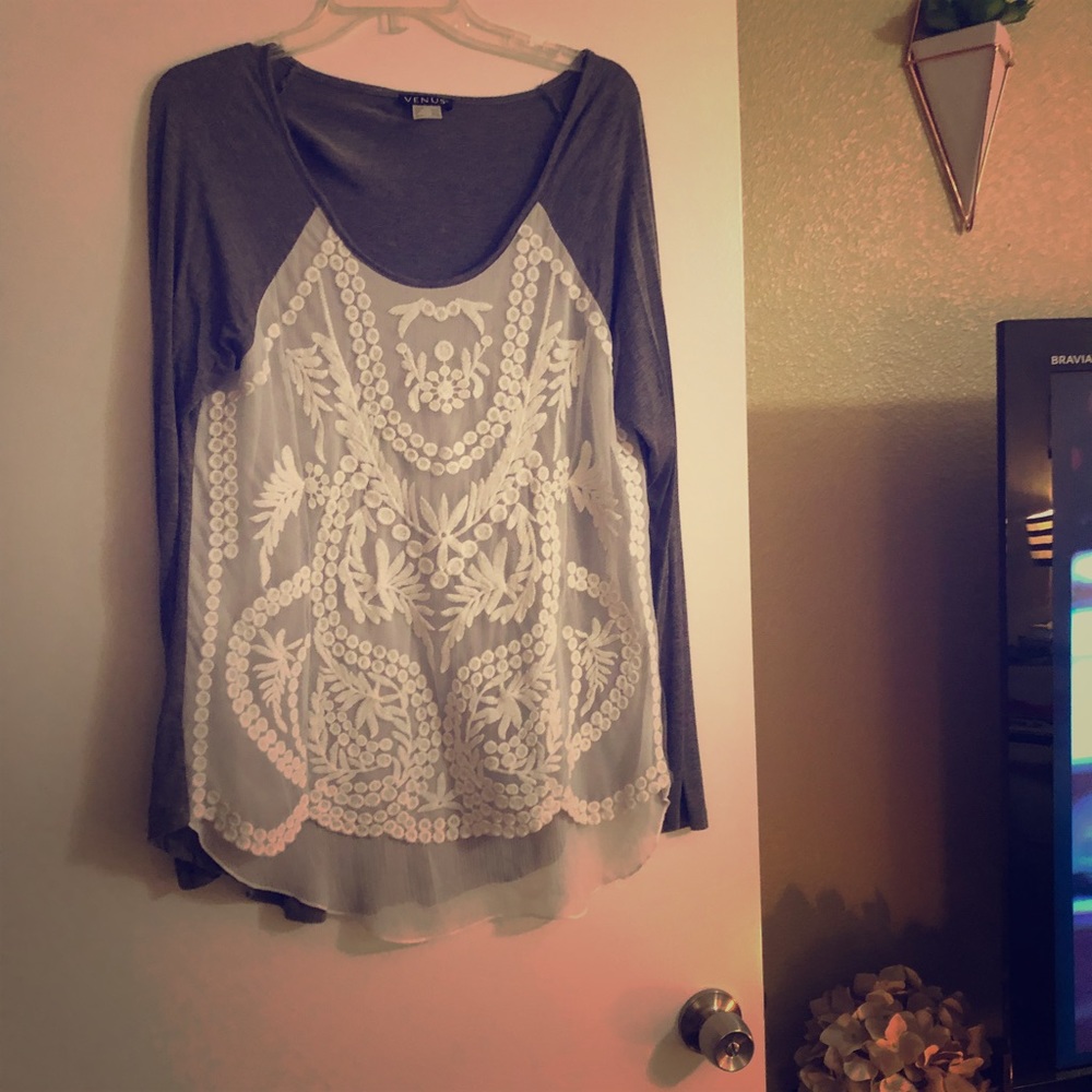 Gray top with lace detail
